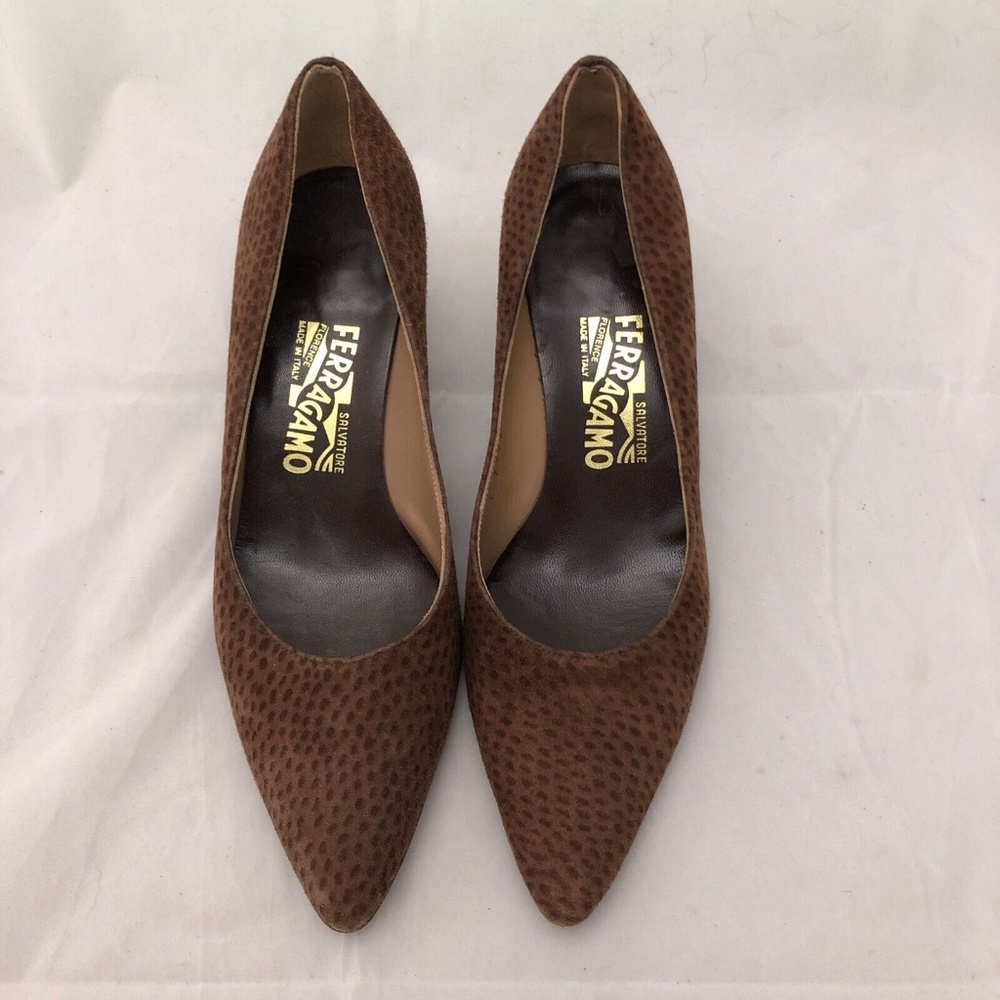 Salvatore Ferragamo animal print suede classic sexy heels